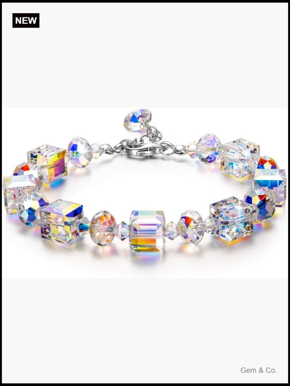 Sterling Silver Northern Lights Crystal Link Bracelet 7"+2" Extension
